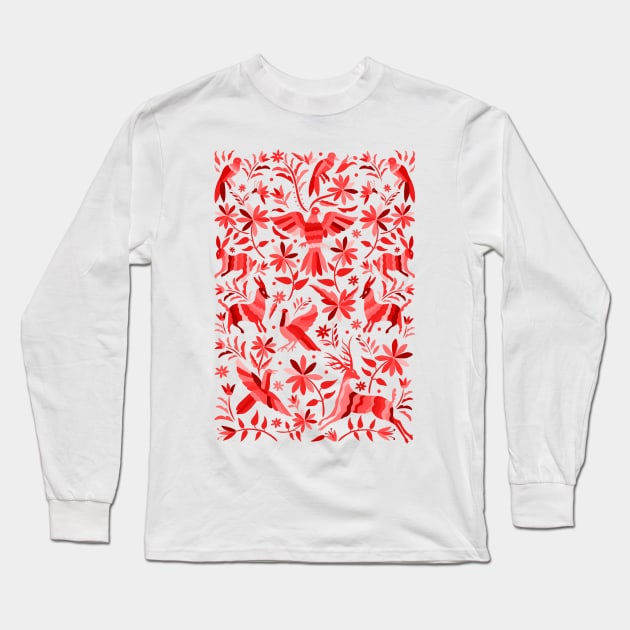 Mexican Otomí Design in Red Long Sleeve T-Shirt by Akbaly